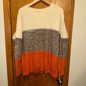 Womens Knit Sweater Size XL  Orange/Brown/White Stripes